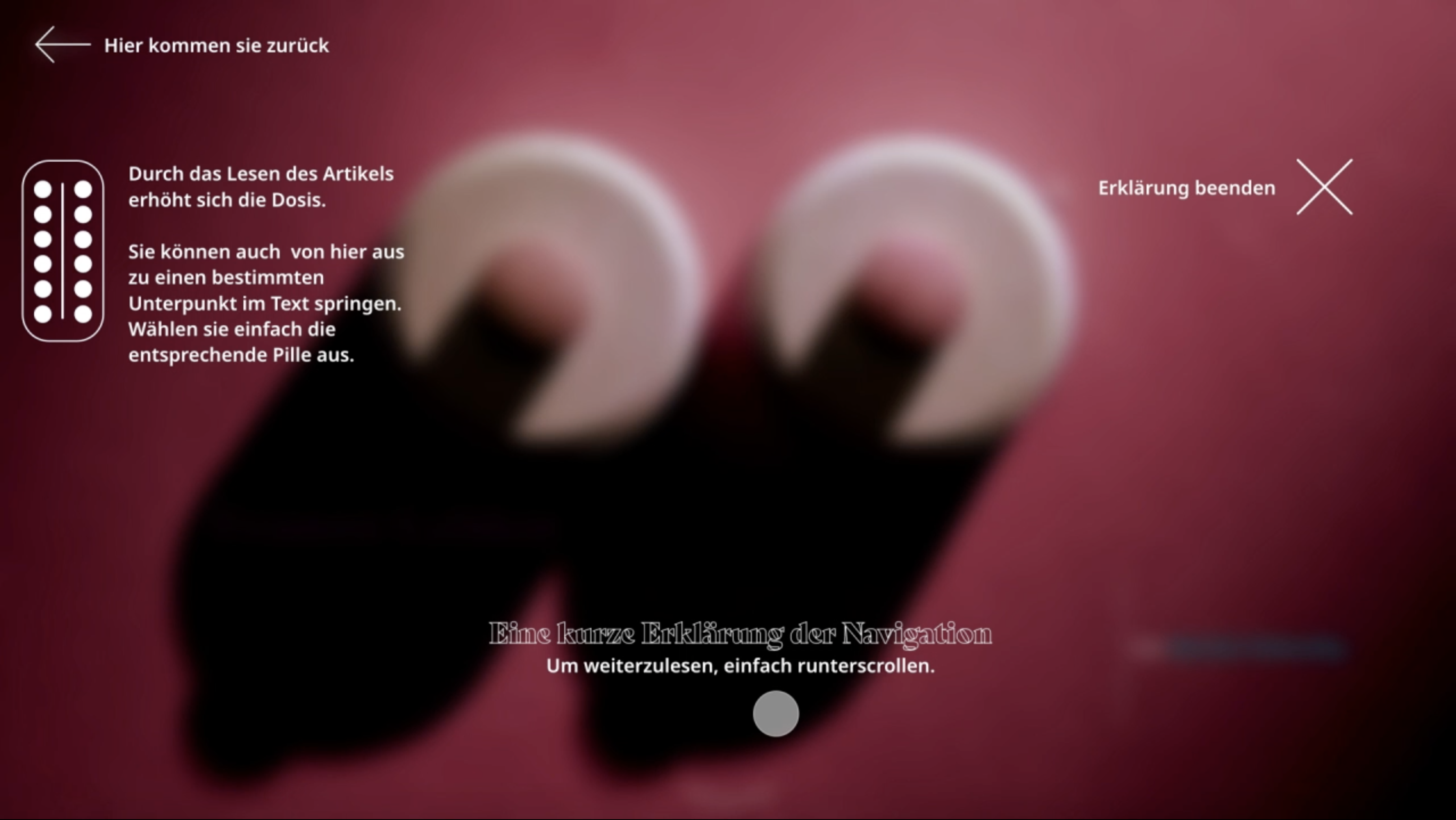 Navigation des Artikels mittels eines Pillen-Blisters